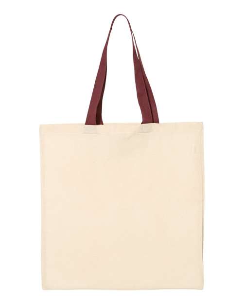 Q-Tees QTB6000 Economical Tote with Contrast-Color Handles - Natural/ Maroon - front