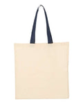 Q-Tees QTB6000 Economical Tote with Contrast-Color Handles - Natural/ Navy - front