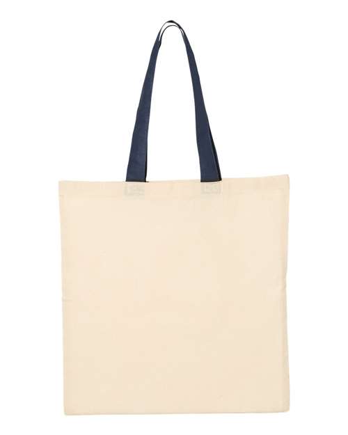 Q-Tees QTB6000 Economical Tote with Contrast-Color Handles - Natural/ Navy - front