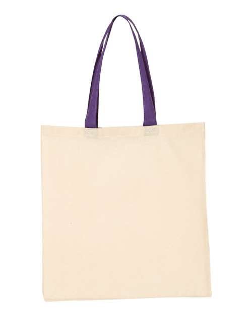 Q-Tees QTB6000 Economical Tote with Contrast-Color Handles - Natural/ Purple - front