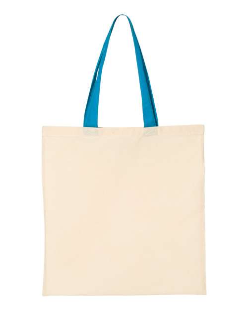 Q-Tees QTB6000 Economical Tote with Contrast-Color Handles - Natural/ Sapphire - front