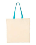 Q-Tees QTB6000 Economical Tote with Contrast-Color Handles - Natural/ Turquoise - front