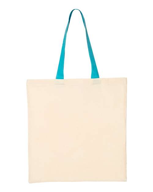 Q-Tees QTB6000 Economical Tote with Contrast-Color Handles - Natural/ Turquoise - front
