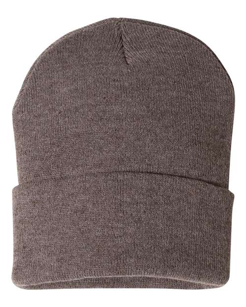 Sportsman SP12 12" Solid Cuffed Beanie - Heather Brown - front