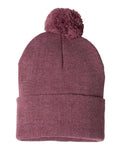 Sportsman SP15 12" Pom-Pom Cuffed Beanie - Heather Cardinal - back