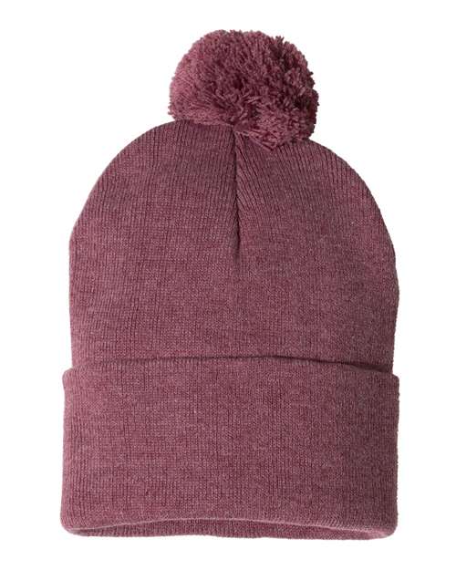 Sportsman SP15 12" Pom-Pom Cuffed Beanie - Heather Cardinal - back