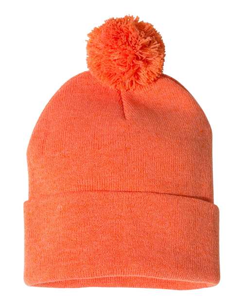 Sportsman SP15 12" Pom-Pom Cuffed Beanie - Heather Orange - back