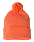 Sportsman SP15 12" Pom-Pom Cuffed Beanie - Heather Orange - front