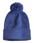 Sportsman SP15 12" Pom-Pom Cuffed Beanie - Heather Dark Royal - front
