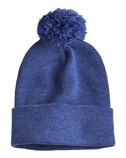 Sportsman SP15 12" Pom-Pom Cuffed Beanie - Heather Dark Royal - front