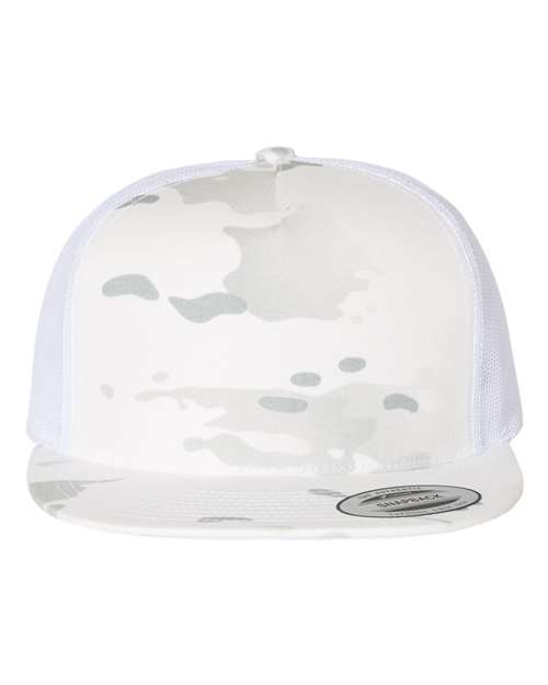 Yupoong 6006 Classic Five-Panel Trucker Cap - Multicam Alpine/ White - front