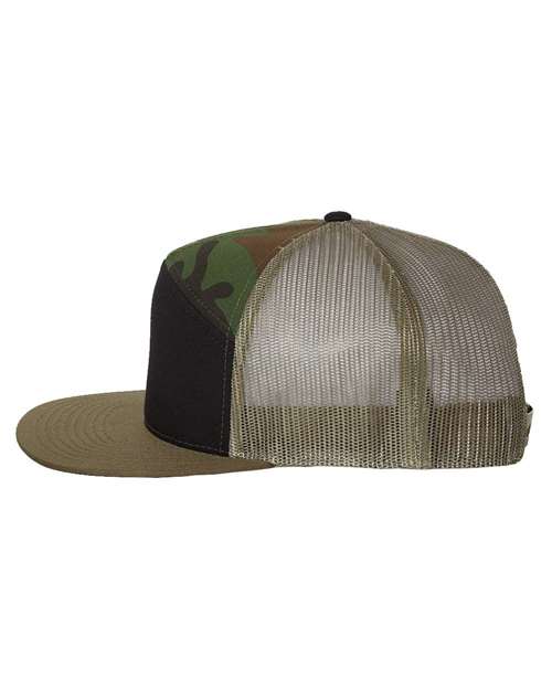 Richardson 168 Seven-Panel Trucker Cap - Black/ Camo/ Loden - side