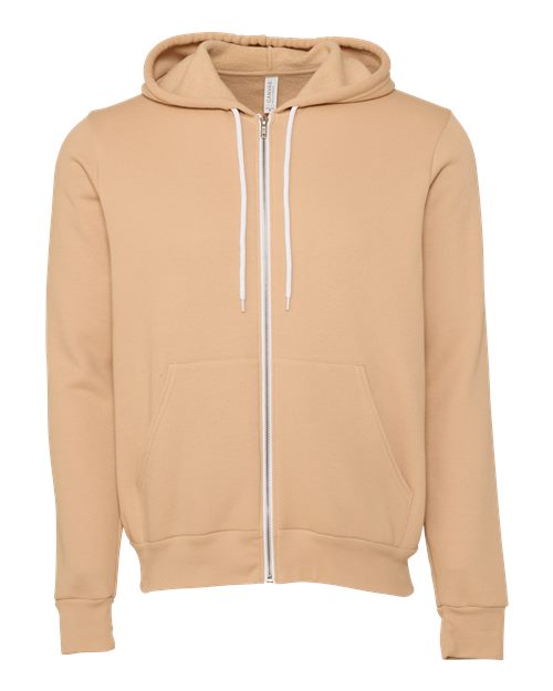 Bella + Canvas 3739 Sponge Fleece Full-Zip Hoodie Sweatshirt - Heather Sand Dune - flat front