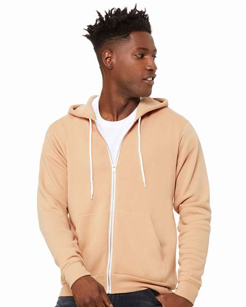 Bella + Canvas 3739 Sponge Fleece Full-Zip Hoodie Sweatshirt - Heather Sand Dune - model front