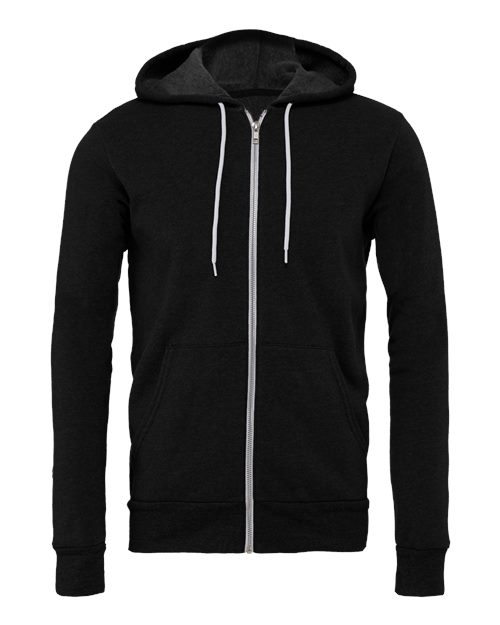 Bella + Canvas 3739 Sponge Fleece Full-Zip Hoodie Sweatshirt - Black Heather - flat front
