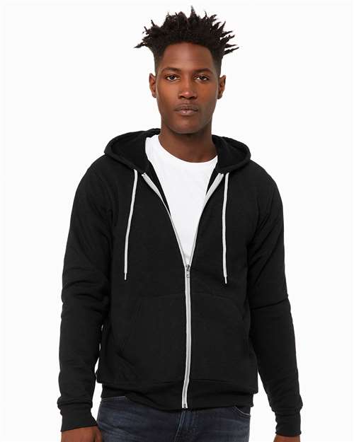 Bella + Canvas 3739 Sponge Fleece Full-Zip Hoodie Sweatshirt - Black Heather - model front