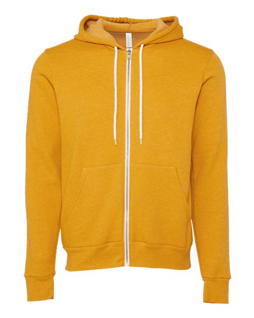 Bella + Canvas 3739 Sponge Fleece Full-Zip Hoodie Sweatshirt - Heather Mustard - flat front
