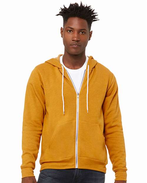 Bella + Canvas 3739 Sponge Fleece Full-Zip Hoodie Sweatshirt - Heather Mustard - model front