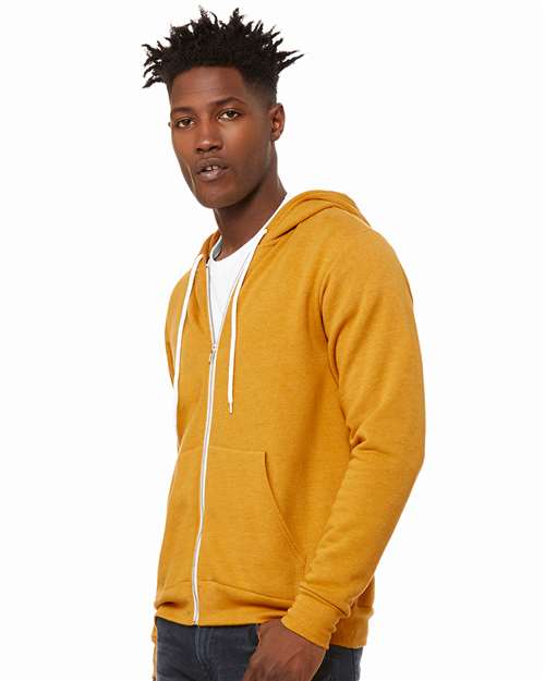 Bella + Canvas 3739 Sponge Fleece Full-Zip Hoodie Sweatshirt - Heather Mustard - model side