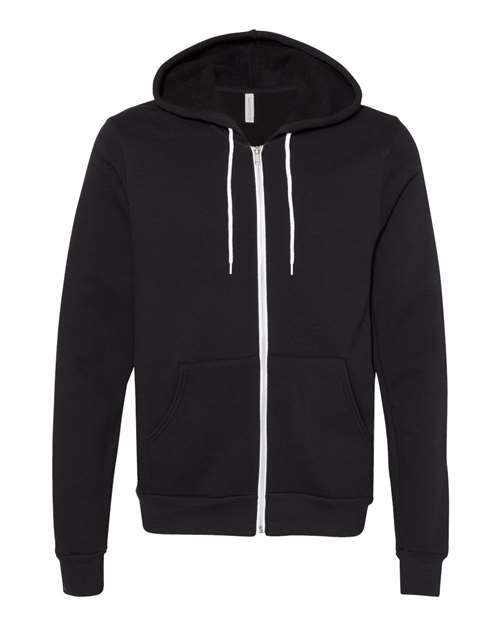 Bella + Canvas 3739 Sponge Fleece Full-Zip Hoodie Sweatshirt - DTG Black - flat front