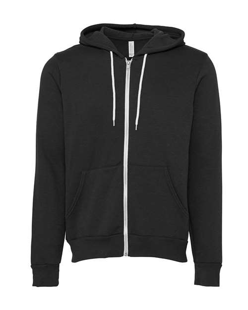 Bella + Canvas 3739 Sponge Fleece Full-Zip Hoodie Sweatshirt - DTG Dark Grey - flat front