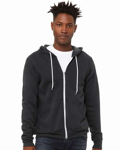 Bella + Canvas 3739 Sponge Fleece Full-Zip Hoodie Sweatshirt - DTG Dark Grey - model front