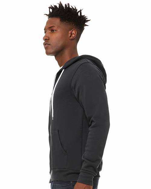 Bella + Canvas 3739 Sponge Fleece Full-Zip Hoodie Sweatshirt - DTG Dark Grey - model side