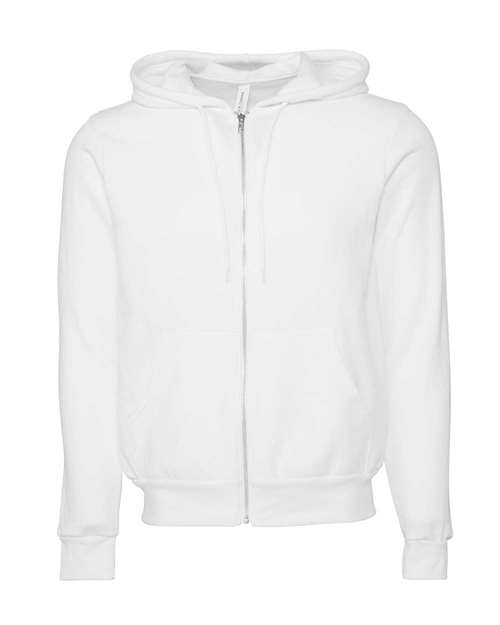 Bella + Canvas 3739 Sponge Fleece Full-Zip Hoodie Sweatshirt - DTG White - flat front