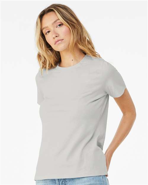 BELLA + CANVAS 6400 Women’s Relaxed Jersey Tee - Silver - model side