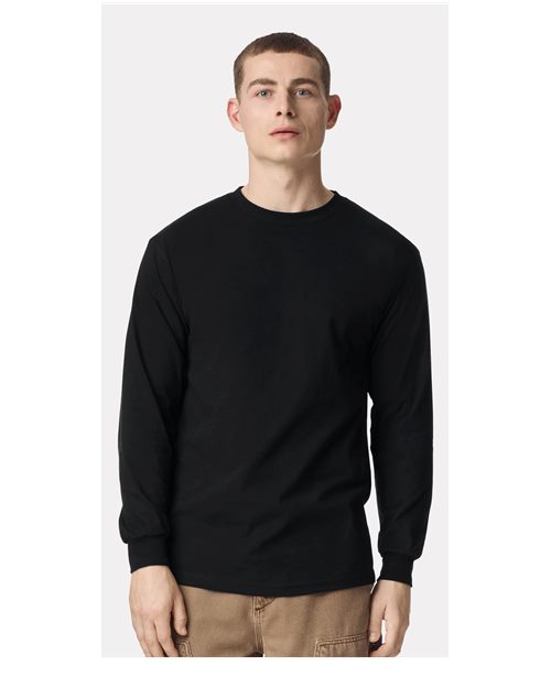 American Apparel 1304 Unisex Heavyweight Cotton Long Sleeve Tee - Black - model front