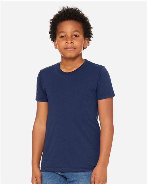 BELLA + CANVAS 3413Y Youth Triblend Tee - Solid Navy Triblend - model front