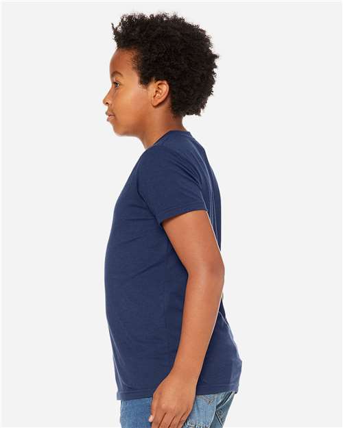 BELLA + CANVAS 3413Y Youth Triblend Tee - Solid Navy Triblend - model side