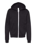 BELLA + CANVAS 3739Y Youth Sponge Fleece Full-Zip Hoodie Sweatshirt - Black - front