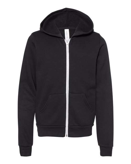 BELLA + CANVAS 3739Y Youth Sponge Fleece Full-Zip Hoodie Sweatshirt - Black - front