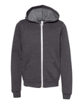 BELLA + CANVAS 3739Y Youth Sponge Fleece Full-Zip Hoodie Sweatshirt - Dark Grey Heather - front