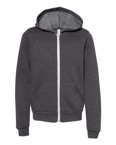 BELLA + CANVAS 3739Y Youth Sponge Fleece Full-Zip Hoodie Sweatshirt - Dark Grey Heather - front