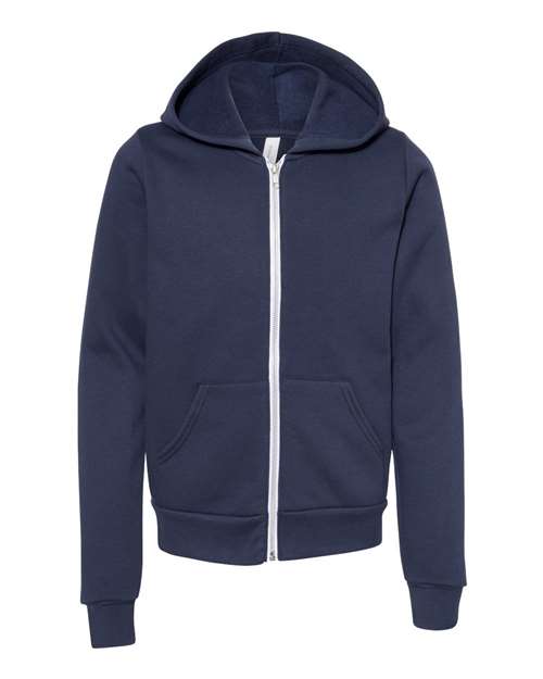 BELLA + CANVAS 3739Y Youth Sponge Fleece Full-Zip Hoodie Sweatshirt - Navy - front