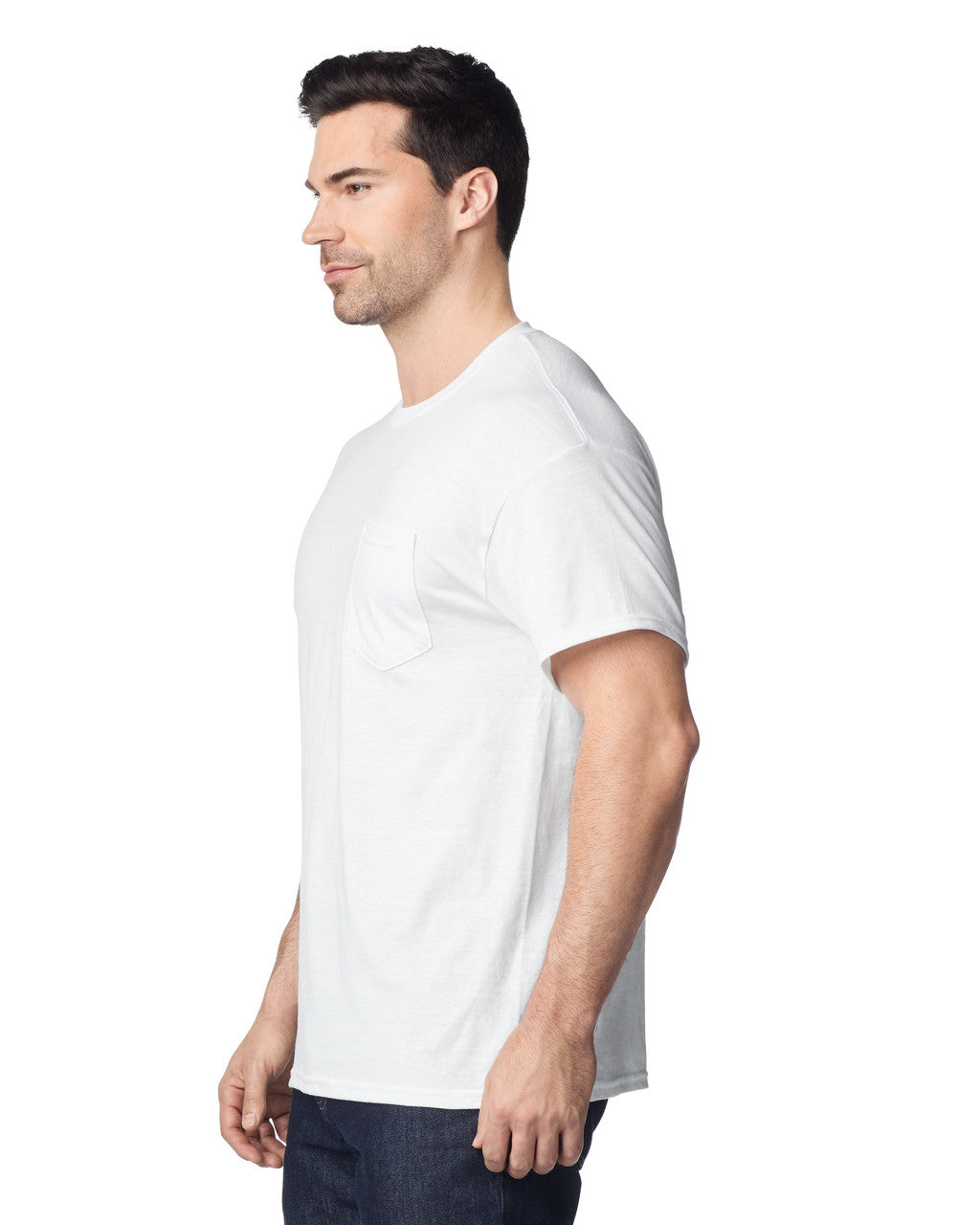Gildan 8300 Unisex DryBlend Pocket T-Shirt - White - model side