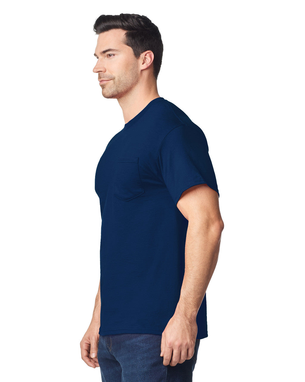 Gildan 8300 Unisex DryBlend Pocket T-Shirt - Navy - model side