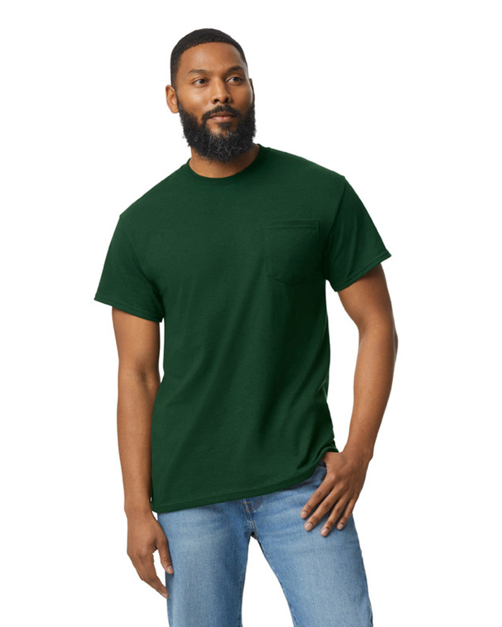Gildan 8300 Unisex DryBlend Pocket T-Shirt - Forest Green - model front