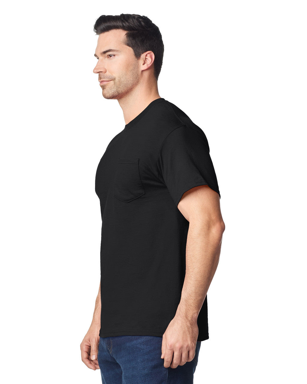 Gildan 8300 Unisex DryBlend Pocket T-Shirt - Black - model side