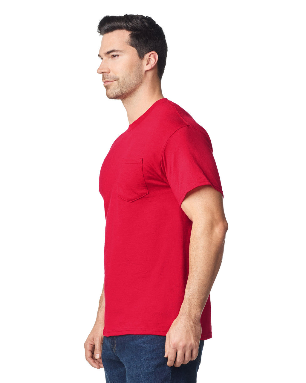 Gildan 8300 Unisex DryBlend Pocket T-Shirt - Red - model side