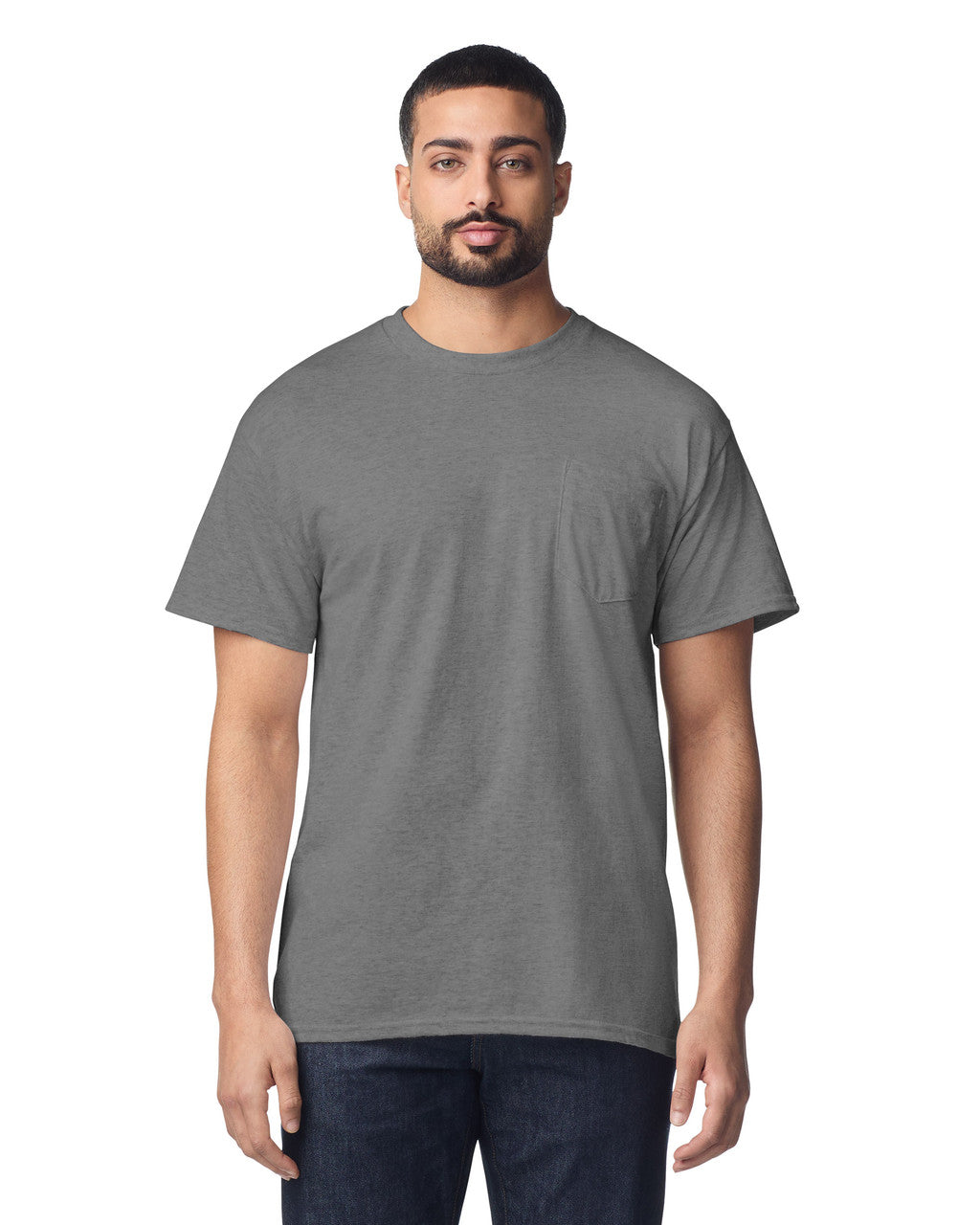 Gildan 8300 Unisex DryBlend Pocket T-Shirt - Sport Grey - model front