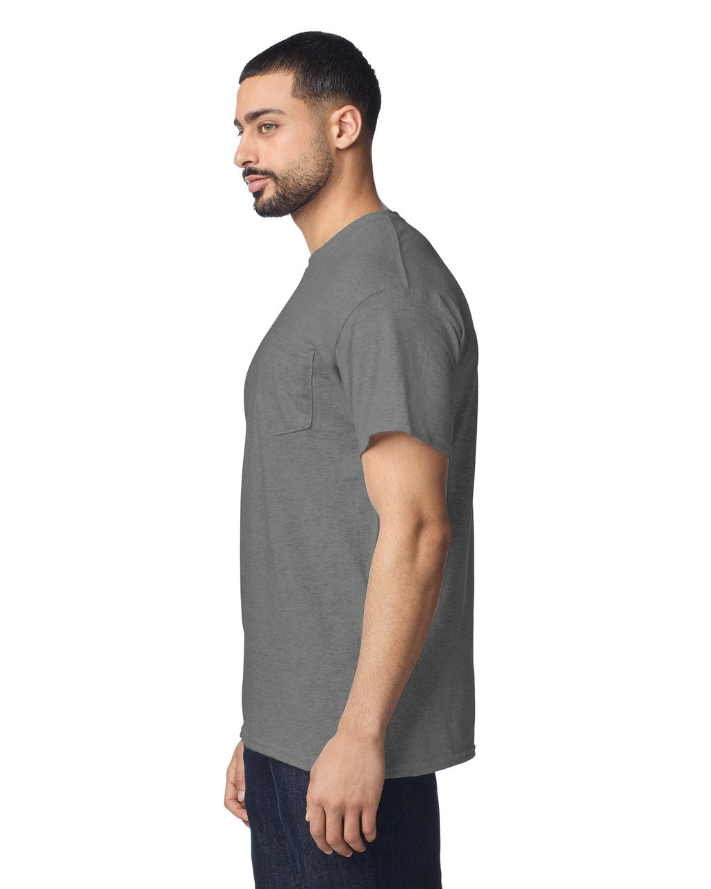 Gildan 8300 Unisex DryBlend Pocket T-Shirt - Sport Grey - model side