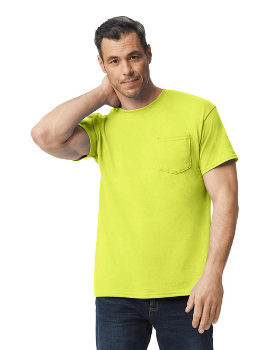 Gildan 8300 Unisex DryBlend Pocket T-Shirt - Safety Green - model front