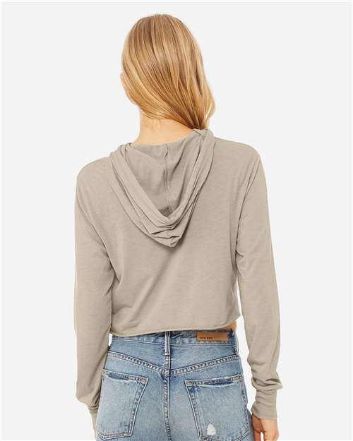 BELLA + CANVAS 8512 Women’s Triblend Crop Long Sleeve Hoodie Tee - Tan Triblend - model back