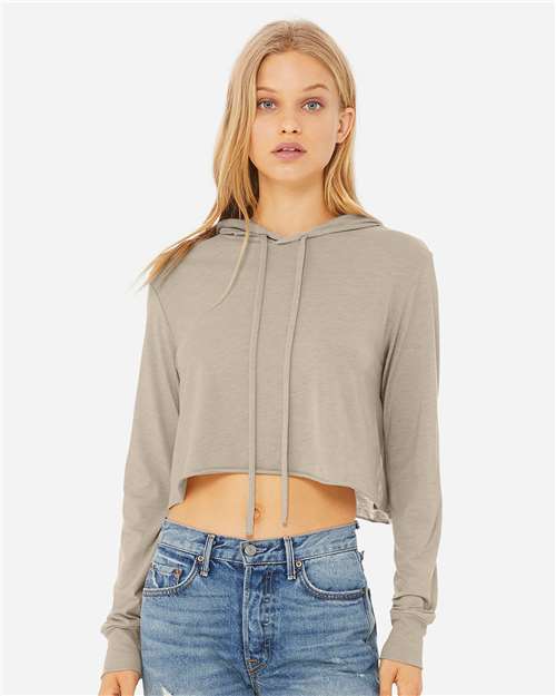 BELLA + CANVAS 8512 Women’s Triblend Crop Long Sleeve Hoodie Tee - Tan Triblend - model front