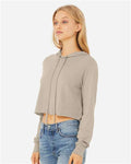 BELLA + CANVAS 8512 Women’s Triblend Crop Long Sleeve Hoodie Tee - Tan Triblend - model side