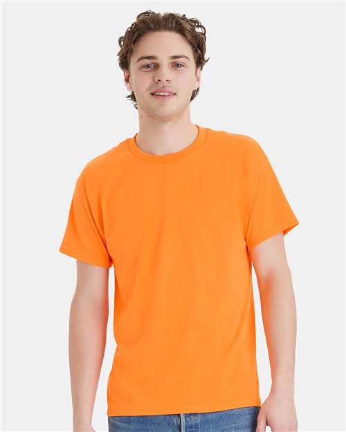Hanes 5170 Unisex EcoSmart T-Shirt - Safety Orange - model front
