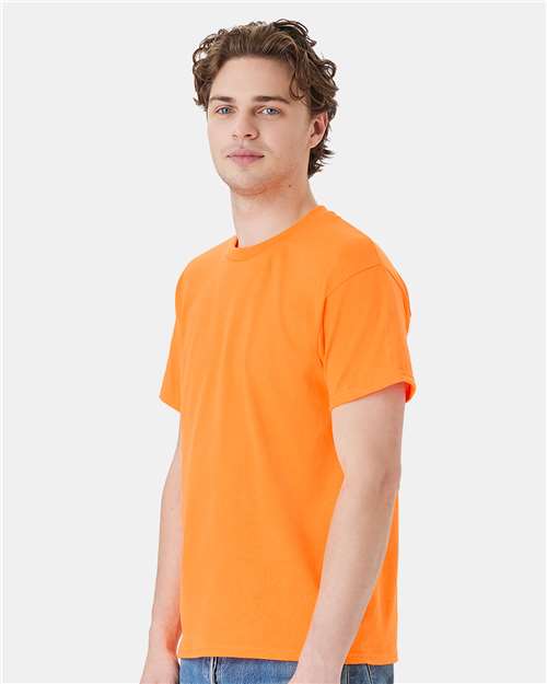 Hanes 5170 Unisex EcoSmart T-Shirt - Safety Orange - model side